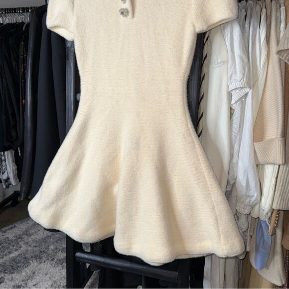 Sierra Darien Elegant Ivory Soft Knit Mini Dress with Crystal Embellished Collar - Picture 10 of 16